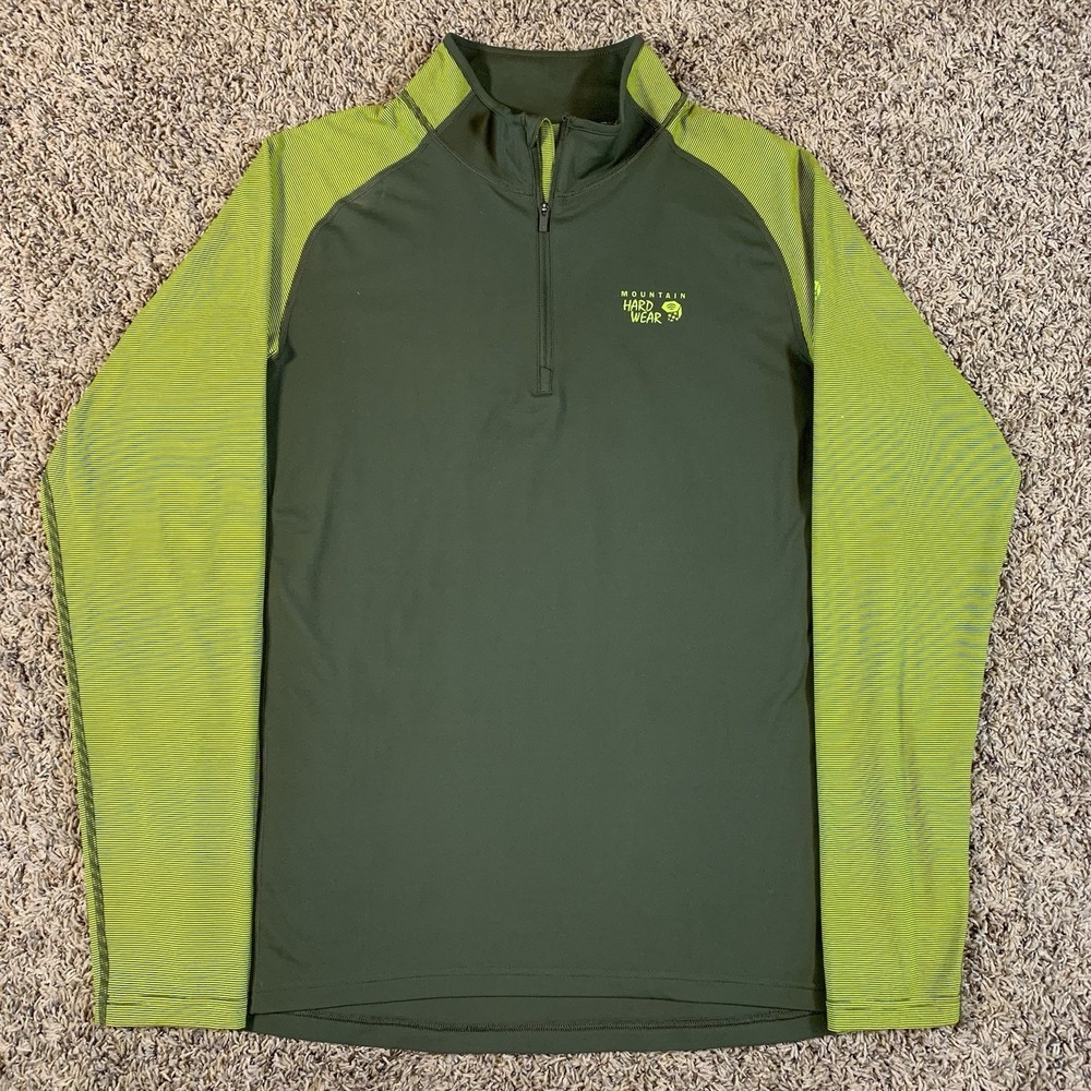 Mountain Hardwear Shirt Mens L Green Long Sleeve 1/4 Zip Wick Q Hiking Outdoor